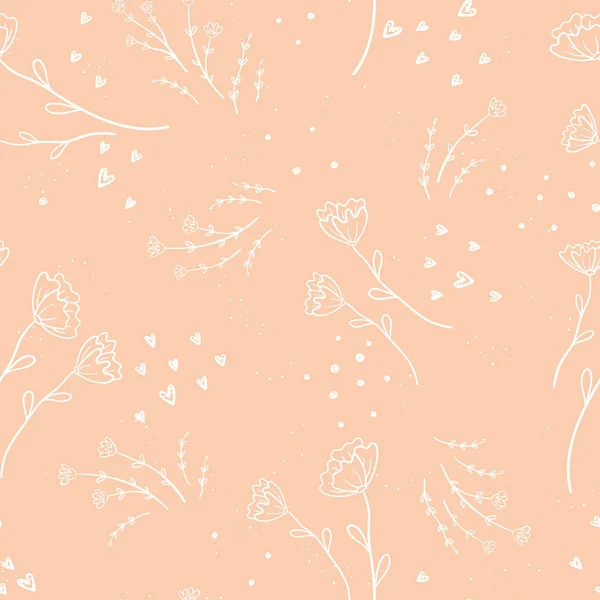 Padrão sem costura floral desenhado à mão bonito, lindo doodle flores fundo primavera, ótimo para têxteis, banners, papéis de parede, embalagem - design vetorial — Vetor de Stock