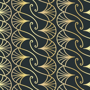 Zarif el çizimi sanat deco dikişsiz kalıp, soyut altın arkaplan, tekstil, pankart, duvar kağıtları, ambalaj - vektör tasarımı için harika