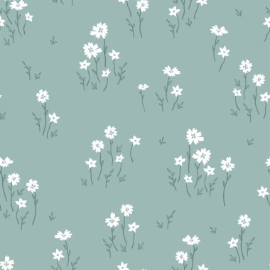 Sevimli el çizimi, çiçeksiz desen, çiçek çayırı arka planı, tekstil, afişler, duvar kağıtları, vektör tasarımı için harika.