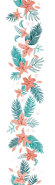 Elegáns Kézzel Rajzolt Trópusi Virágos Függőleges Zökkenőmentes Minta Egzotikus Virág — Stock Vector