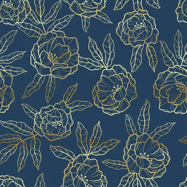 Elegante Peonías Dibujadas Mano Patrón Sin Costuras Hermoso Fondo Floral — Vector de stock