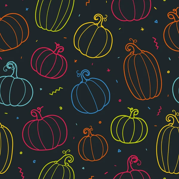 Divertente Sfondo Halloween Disegnato Mano Colorato Modello Senza Cuciture Zucca — Vettoriale Stock