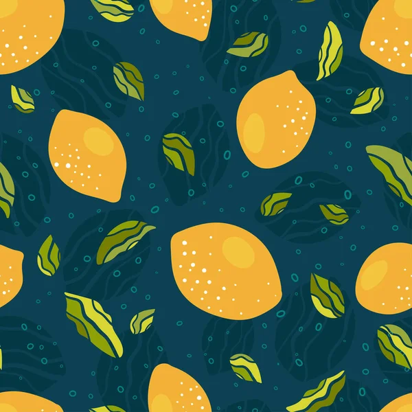 Padrão Sem Costura Limão Desenhado Mão Bonito Fundo Verão Fresco — Vetor de Stock