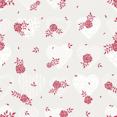 Çiçeksiz şirin desen, gül çayırı olan arka plan, tekstil, pankart, duvar kağıtları, Anneler Günü veya Sevgililer Günü - vektör tasarımı için harika