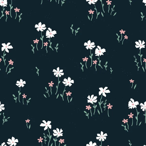 Niedliche Hand Gezeichnet Floralen Nahtlosen Muster Schöne Doodle Blumen Hintergrund — Stockvektor