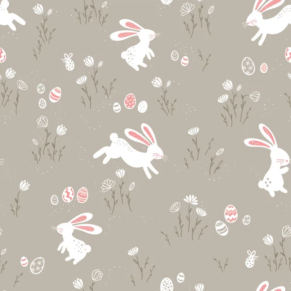 Paskalya Tavşanlar Paskalya Yumurtaları Çiçeklerle Süslenmiş Güzel Bir Çizimi Paskalya — Stok Vektör