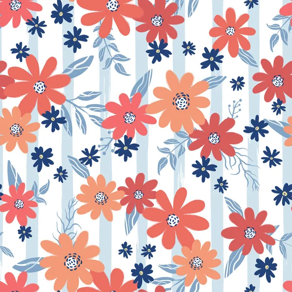 Lindo Patrón Sin Costura Floral Dibujado Mano Fondo Flores Ideal — Vector de stock