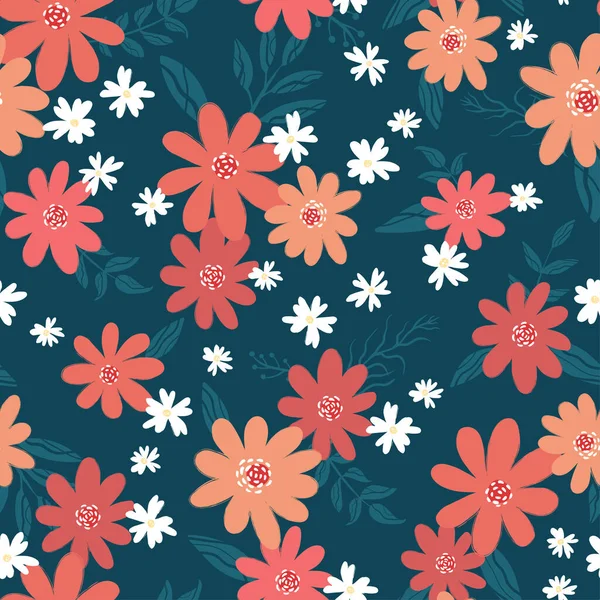 Lindo Patrón Sin Costura Floral Dibujado Mano Fondo Flores Ideal — Vector de stock