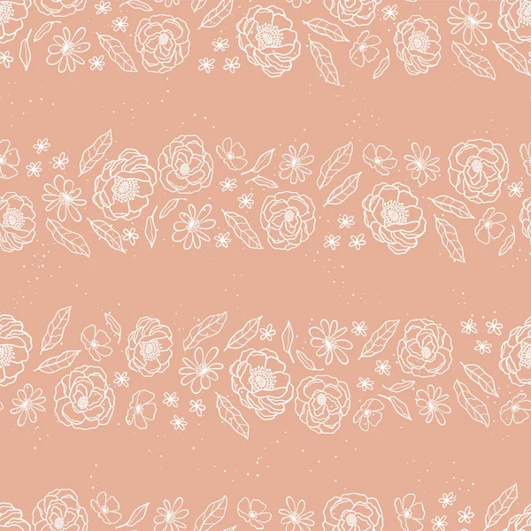 Niedliche Handgezeichnete Lineare Blumen Nahtloses Muster Floraler Hintergrund Ideal Für — Stockvektor