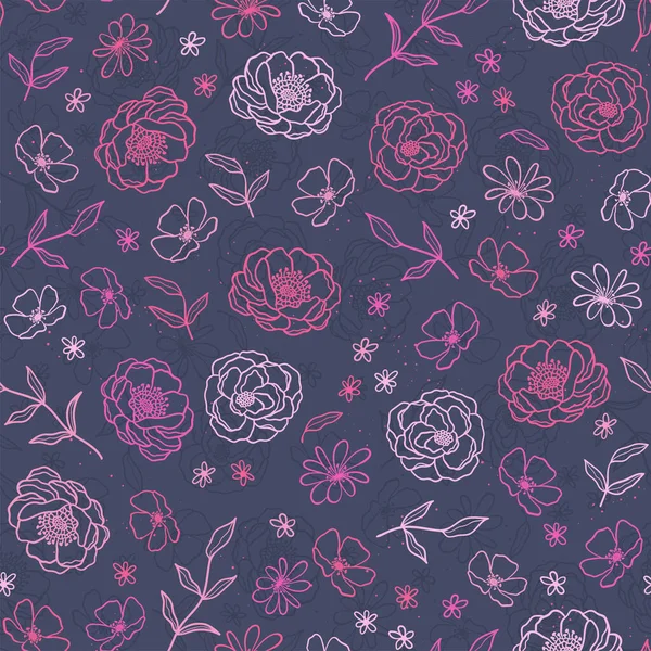 Cute Hand Drawn Lineart Flowers Seamless Pattern Floral Background Great — стоковый вектор
