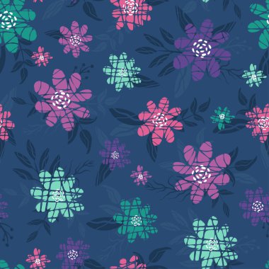 Eğlenceli soyut karalama çiçekleri kusursuz desen, yaratıcı çiçek arkaplanı, yaz ve bahar kumaşları için harika, afişler, duvar kağıtları, ambalajlama - vektör tasarımı