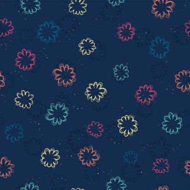 Eğlenceli soyut karalama çiçekleri kusursuz desen, yaratıcı çiçek arkaplanı, yaz ve bahar kumaşları için harika, afişler, duvar kağıtları, ambalajlama - vektör tasarımı