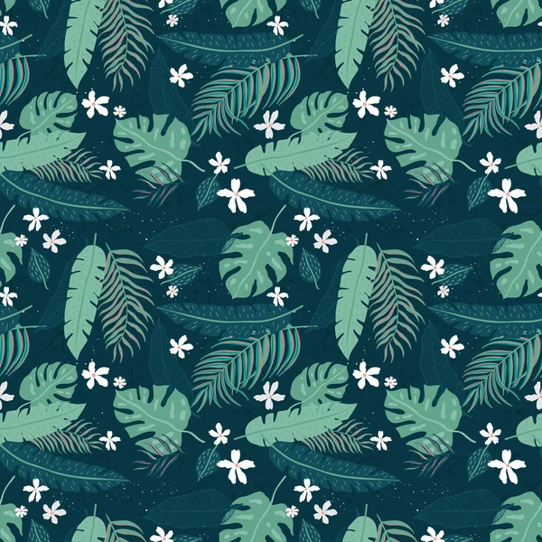 Tropical Leaves Seamless Pattern Hojas Elegantes Exóticas Dibujadas Mano Ideal — Vector de stock