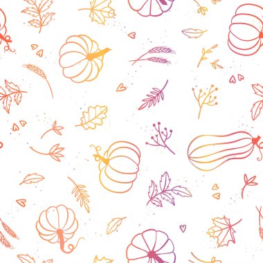 Güzel kabak Halloween Şükran Dikişsiz desen, Sevimli karikatür kabaklar el çizilmiş arka plan, mevsimlik Tekstil baskılar, tatil afiş, arka planında veya duvar kağıtları için büyük-vektör yüzey