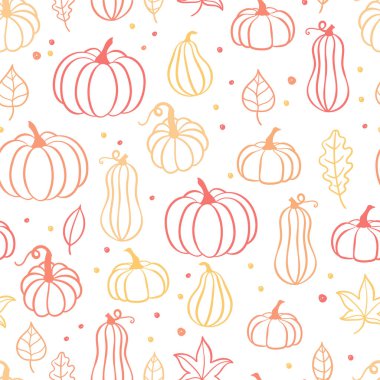 Güzel kabak Halloween Şükran Dikişsiz desen, Sevimli karikatür kabaklar el çizilmiş arka plan, mevsimlik Tekstil baskılar, tatil afiş, arka planında veya duvar kağıtları için büyük-vektör yüzey