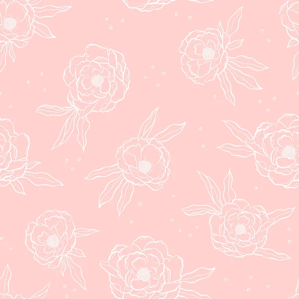 Precioso Patrón Sin Costura Peonía Dibujado Mano Fondo Garabato Floral — Vector de stock