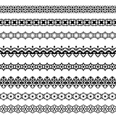 Çizgi Kenarlıklar desen ve tasarım öğeleri ile ayarlayın. Vintage vektör çizim moda endüstrisi için değil, sadece