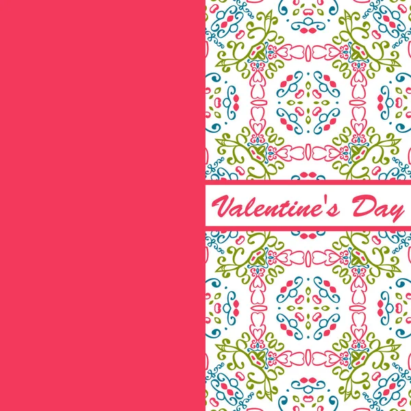 Día de San Valentín tarjeta vintage vith letras y patrones de fondo — Vector de stock