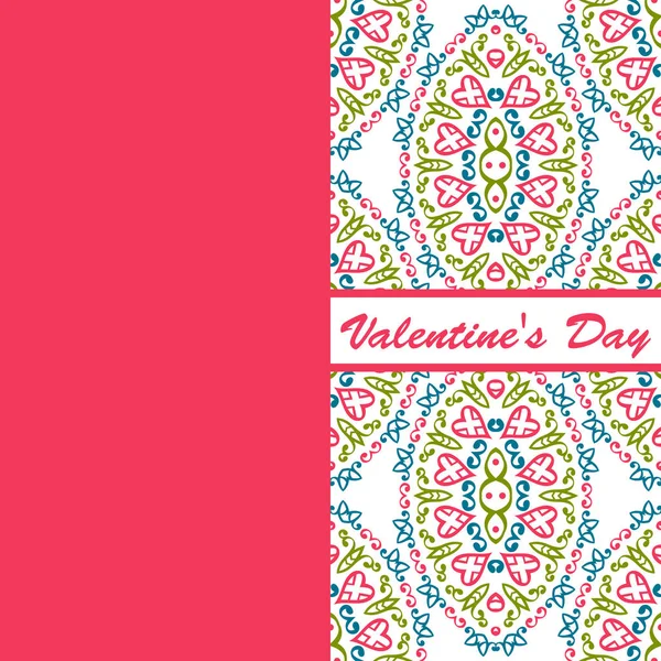 Día de San Valentín tarjeta vintage vith letras y patrones de fondo — Vector de stock