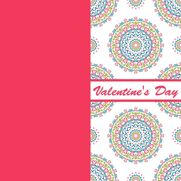 Valentines day vintage card vith lettering and patterns background — Stock Vector