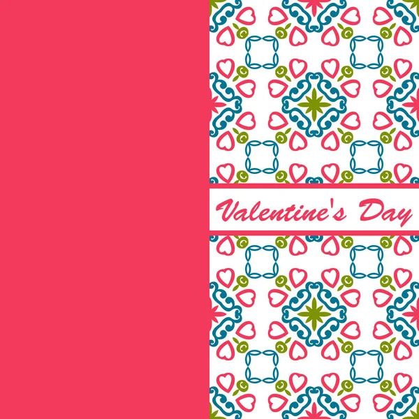 Valentines day vintage card vith lettering and patterns background — Stock Vector