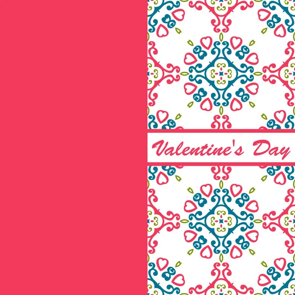 Día de San Valentín tarjeta vintage vith letras y patrones de fondo — Vector de stock