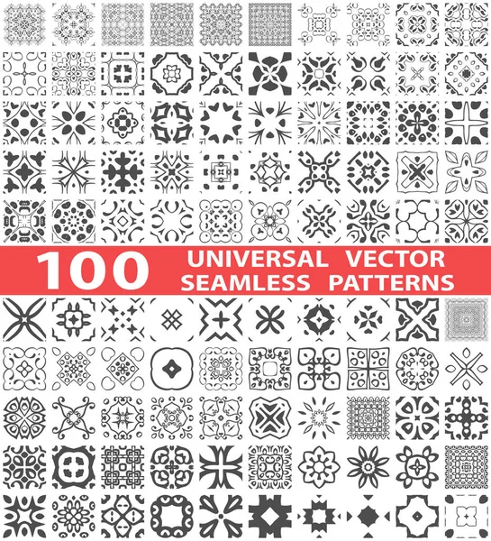 100 evrensel farklı vektör Dikişsiz desen (döşeme). Sonsuz doku duvar kağıdı, desen dolgularını, web sayfası arka planı, yüzey dokuları için kullanılabilir. Tek renkli süsler kümesi.