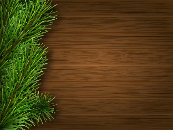 Pine branch on old brown wooden background — Stock Vector