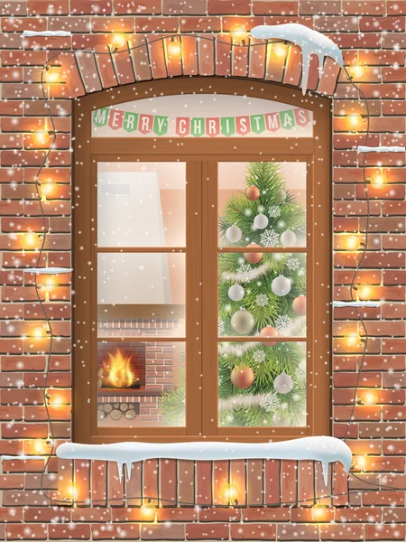 Christmas interiot through window Royalty Free Stock Vectors