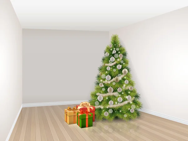 Empty room with christmas tree — Stock Vector