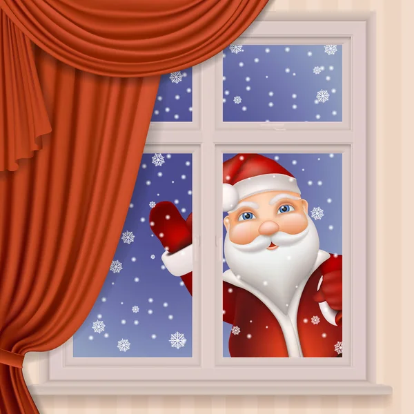 Noel Baba pencereden bakıyor — Stok Vektör