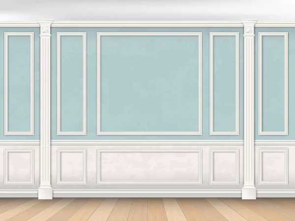 Pared azul con pilastras y panel blanco — Vector de stock