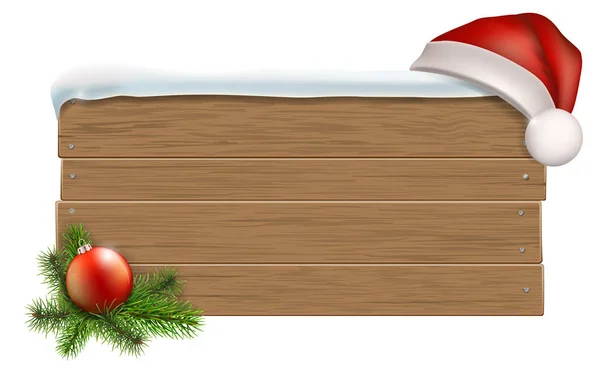 Signo de madera con sombrero de Santa Claus — Vector de stock