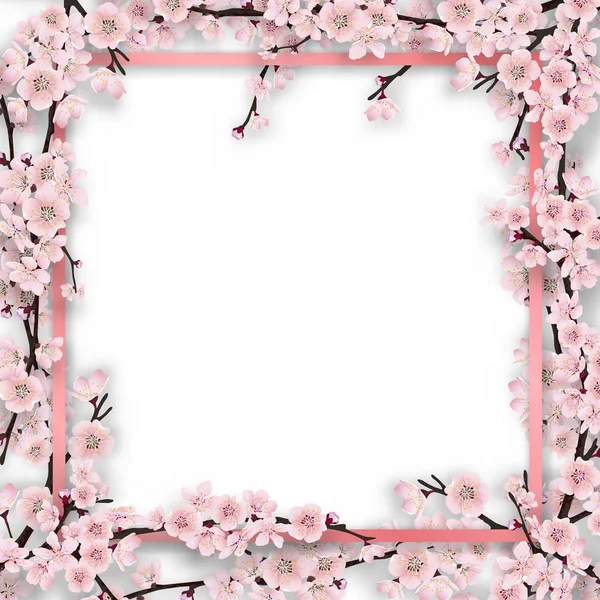 Marco cubierto de ramas de árbol de sakura — Archivo Imágenes Vectoriales