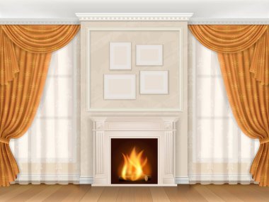 Fireplase kalıp ve pencere ile klasik iç