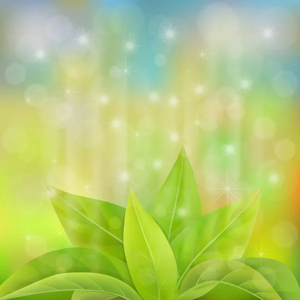 Green leaves sprout in a magical light — Stock Vector