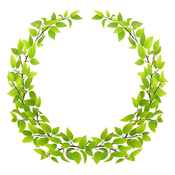Big wreath of tree branches with green leaves — Stock Vector