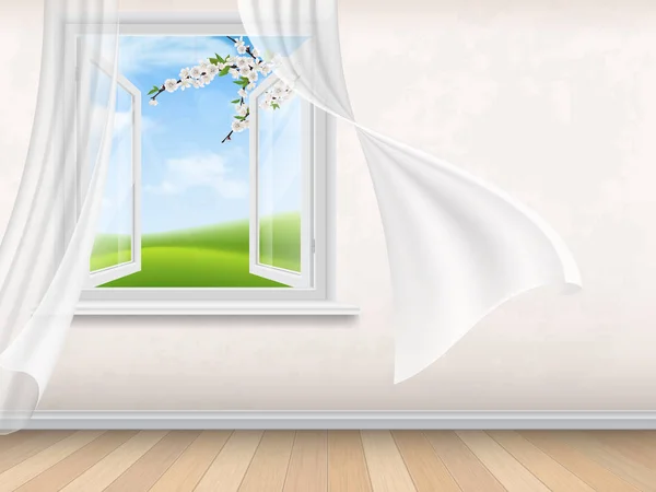 Intérieur de la chambre vide avec fenêtre ouverte — Image vectorielle