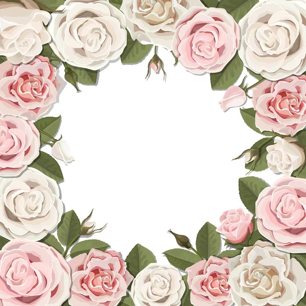 Fiore rosa e bianco rosa fiori telaio — Vettoriale Stock