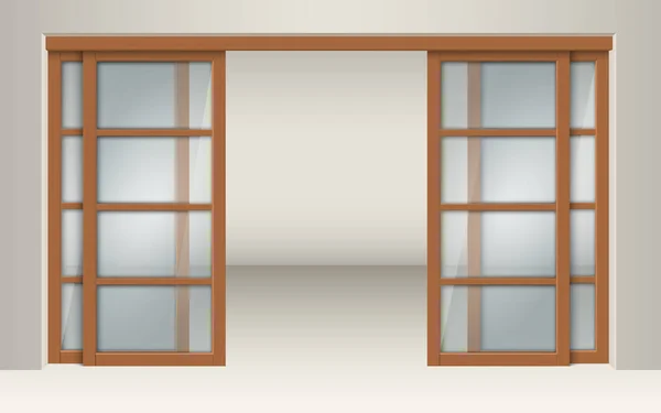 Puertas correderas de vidrio con dinteles de madera — Vector de stock