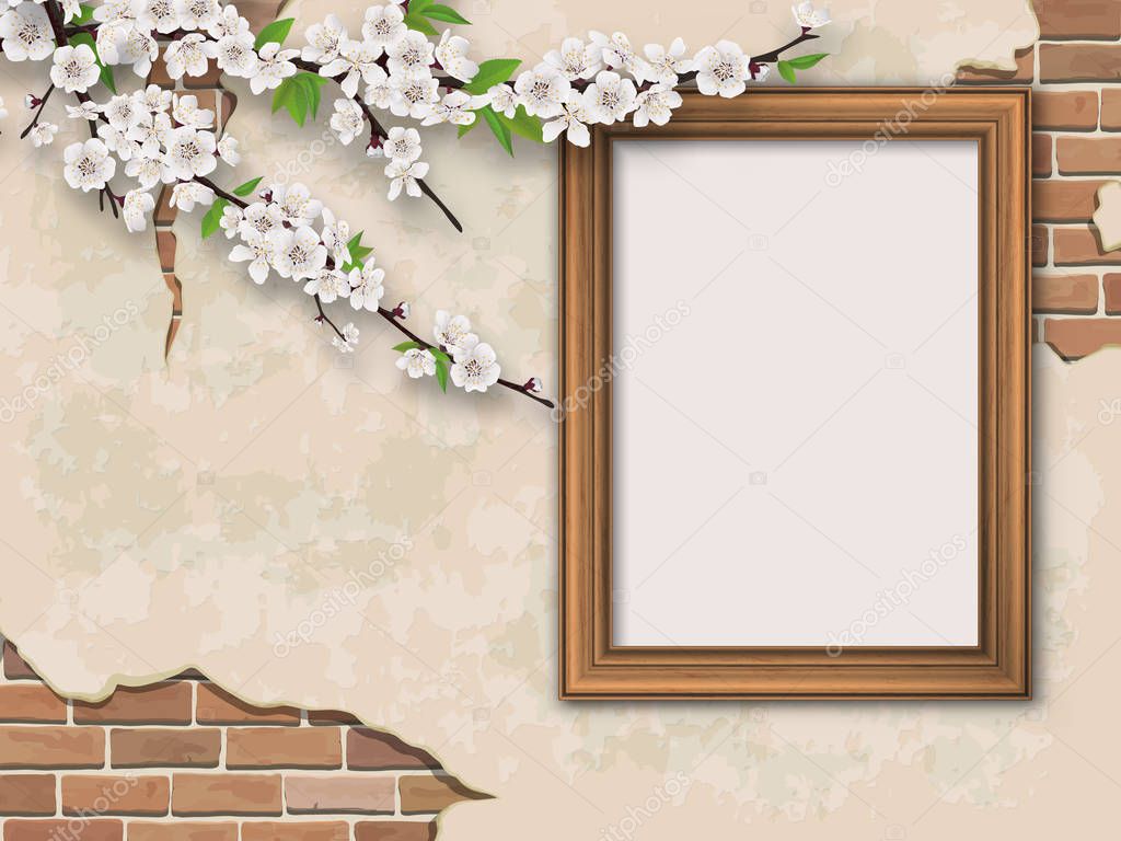 Tree branches and frame on vintage background