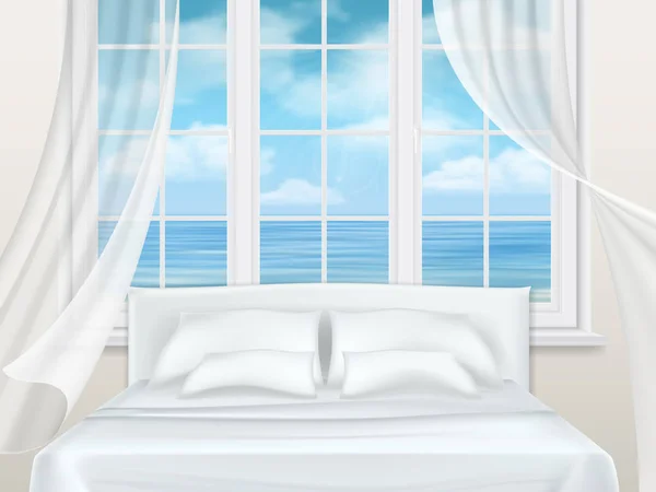 Bed near window — Stock Vector