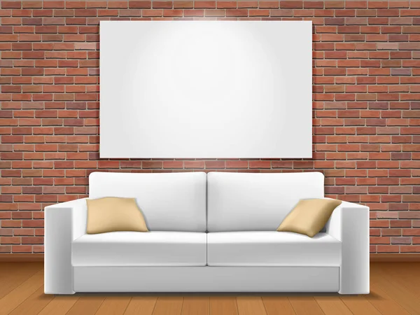 White sofa red brick wal — Stock Vector