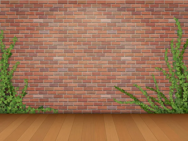 アイビー赤レンガ壁の寄木細工の床 — ストックベクタ