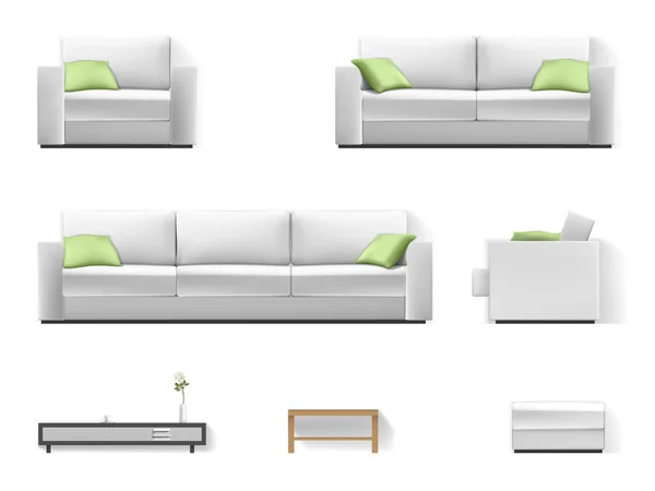 Weißes Sofa mit grünem Kissen — Stockvektor
