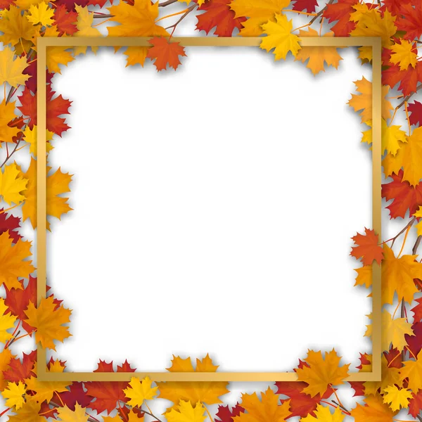 Golden frame in autumn maple foliage — Stock Vector