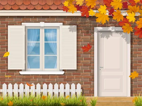 Façade de maison en brique en automne — Image vectorielle