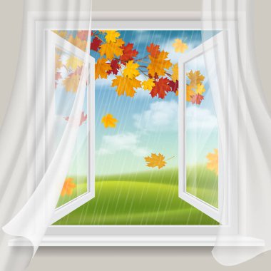 Açık pencere ve sonbahar manzara