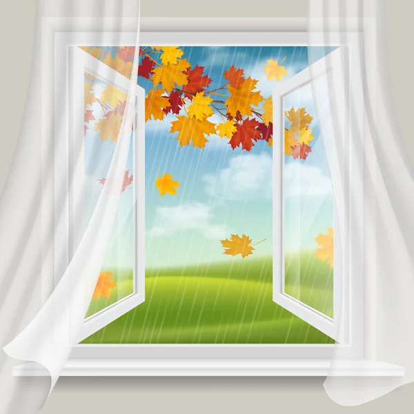 Açık pencere ve sonbahar manzara
