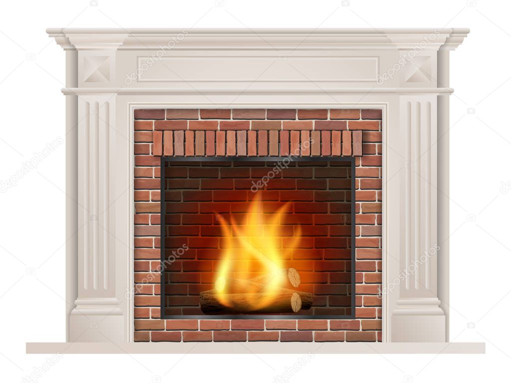 Classic fireplace with red brick and furnace